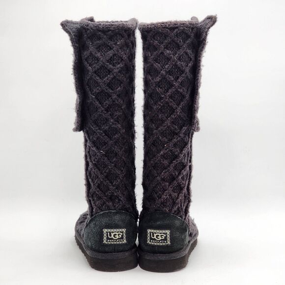 UGG Classic Cardy Knit Button Black Relaxed Boots in Size 6 - Picture 6 of 11
